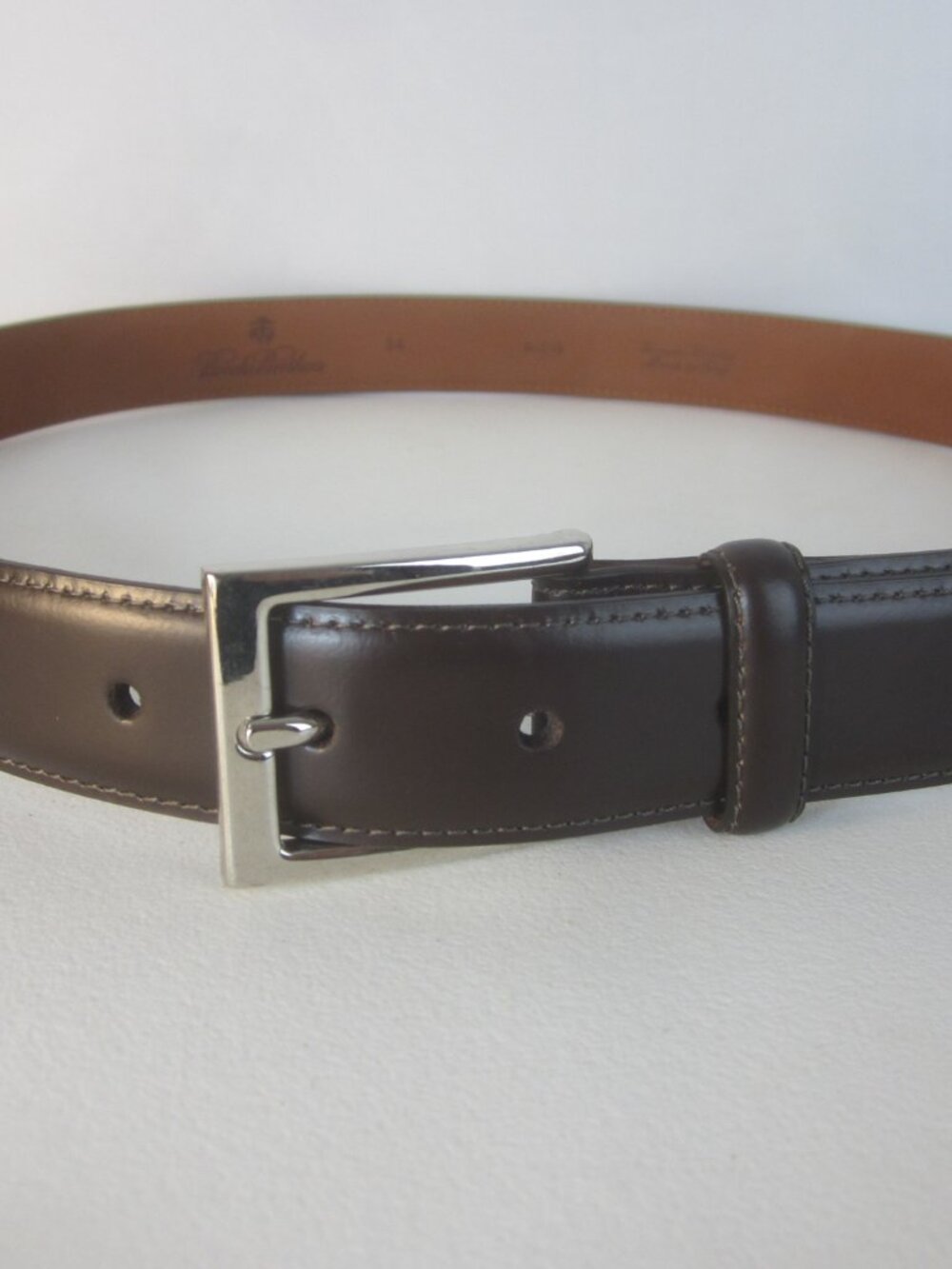 NEW Brooks Brothers Men 34 Dark Brown Leather Dress Belt Brass 32 - 36 Italy